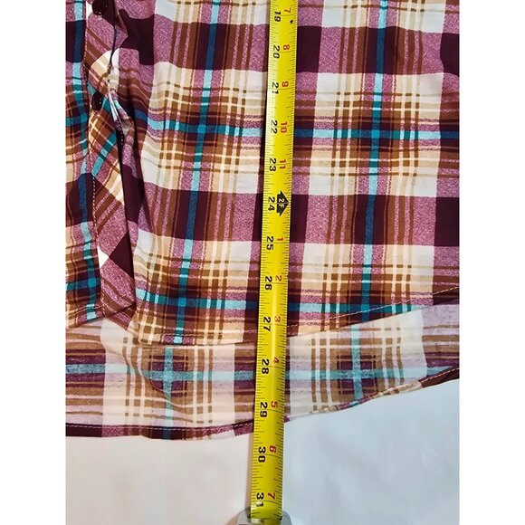 Womens Plus Size Plaid Button-Up Shirt Lace Back Size 2X Pockets - Picture 14 of 15